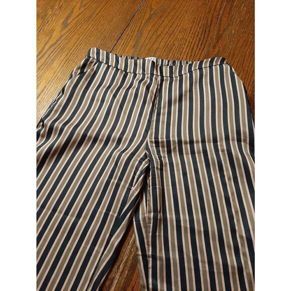 Size 40 (Medium) Karen Damen JBC Striped Silky Wide Leg Pants Green Pink Pockets - Picture 2 of 5